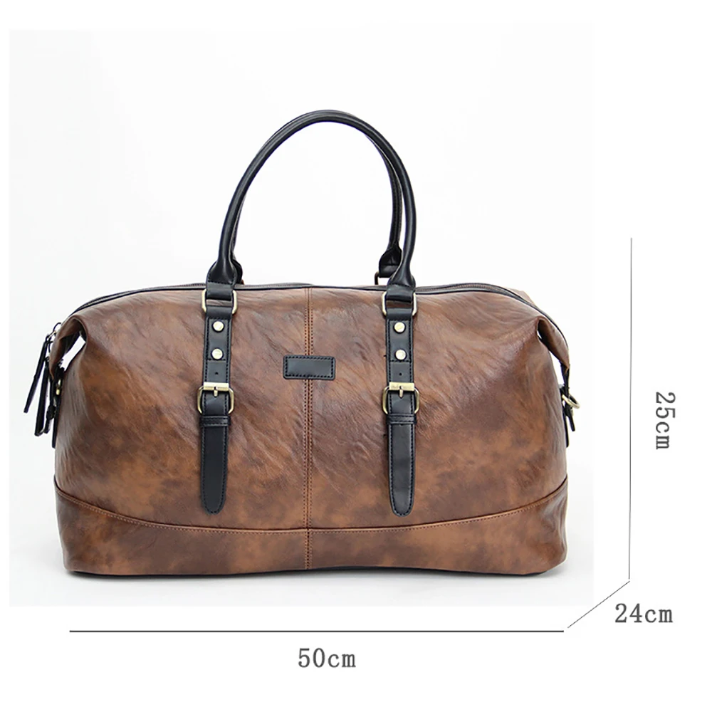 Totes Men PU Brown Patchwork Black Retro Large Capacity Waterproof Travel Crossbody Bag Size 50*25*24cm