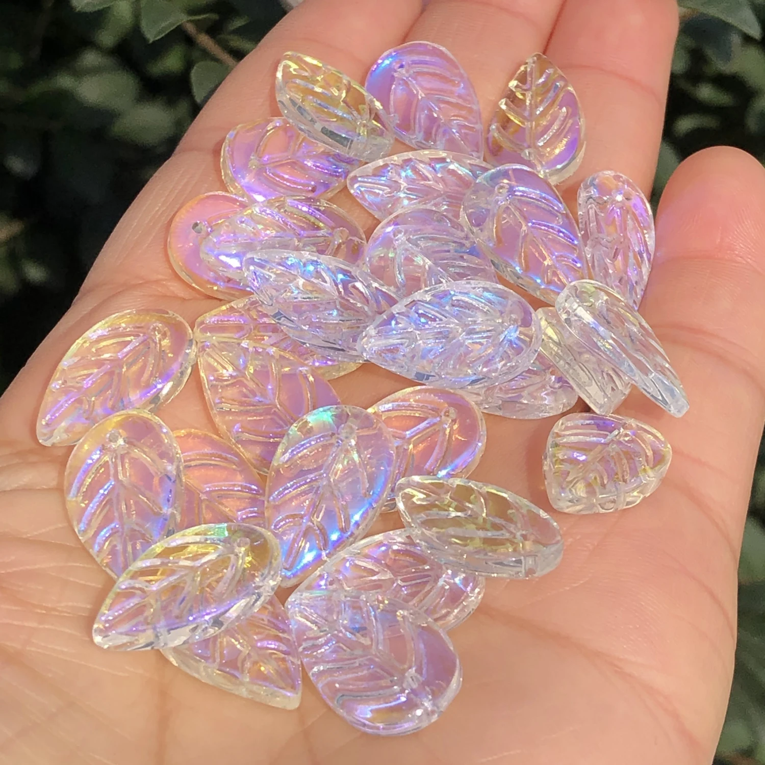 30PC/lot Import AB Color Leaf Czech Crystal Glass Beads Loose Spacer Beads for Jewelry Making Hairpin Handmade Diy Accessories