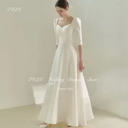 TULX Elegant Korea Ivory V-Neck Elegant Satin White Wedding Dresses 웨딩드레스 A-Line Half Sleeves Custom Made Bride Gowns Plus Size