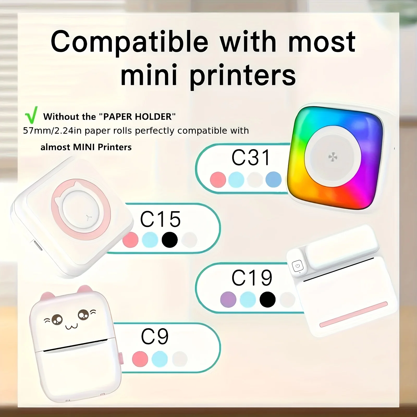 لفات ورق حراري شفافة ذاتية اللصق مقاس 53 مم، متوافقة مع معظم الطابعات الصغيرة التي يمكنك صنعها بنفسك للتعلم والاستخدام المكتبي هدية عيد الميلاد