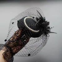Sombrero de copa de novia, tocado de plumas para mujer, tocados de bodas para mujer, tocado de velo de plumas elegante, accesorios para el cabello