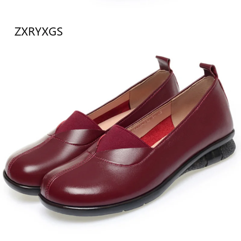 ZXRYXGS 2026 Autumn Round Toe Comfortable Flat Shoes Casual Sneakers Women's Genuine Leather Shoes Non-slip Soft Flats Plus Size
