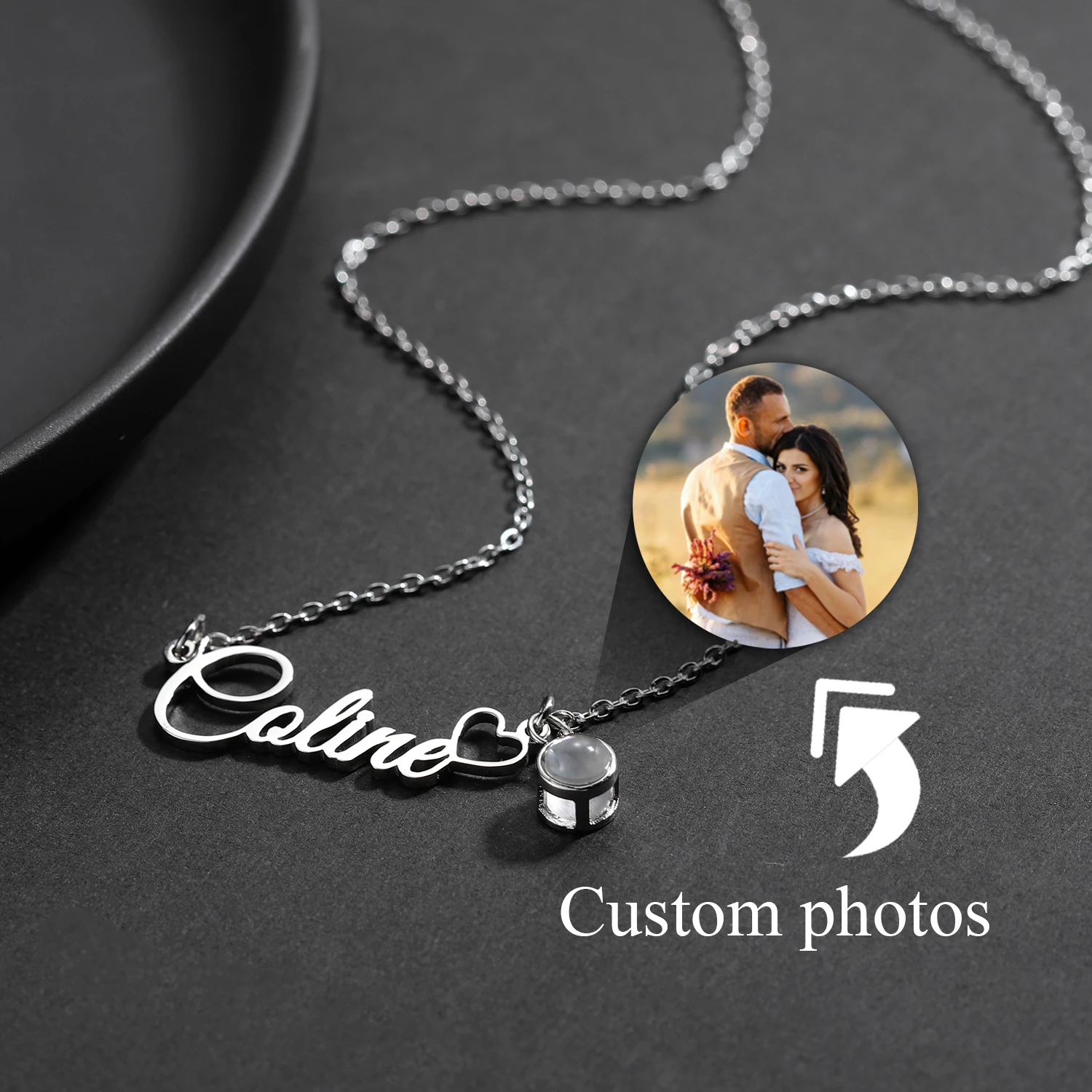 

Personalized Love Name With Projection Heart Pendant Stainless Steel Custom Couple Baby Girlfriend Photo Necklace Woman Gift