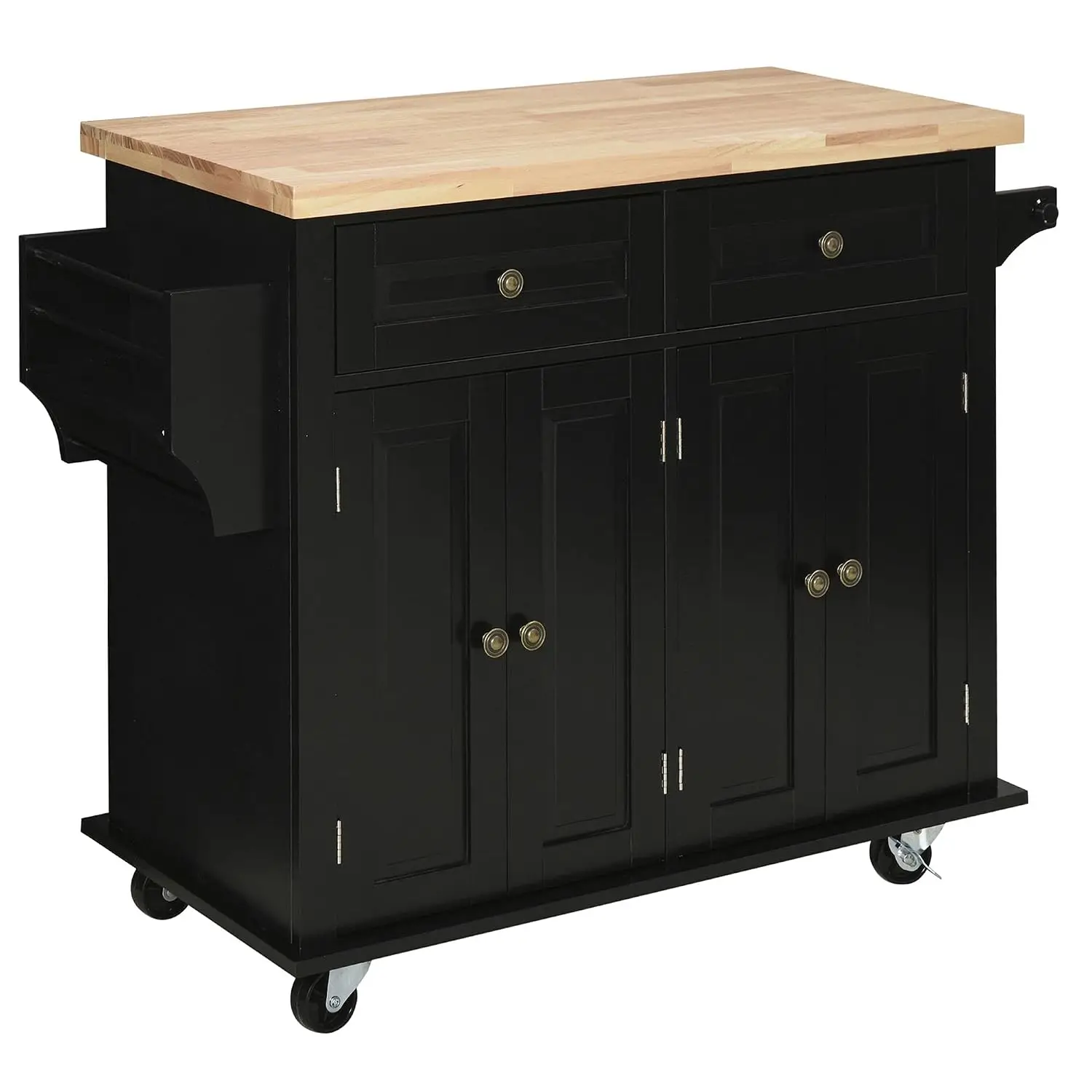 Kitchen Island Cart Rubberwood Top 2 Drawers 2 Cabinets Spice Rack Towel Bar Shelves Casters Mobile Storage, Customized