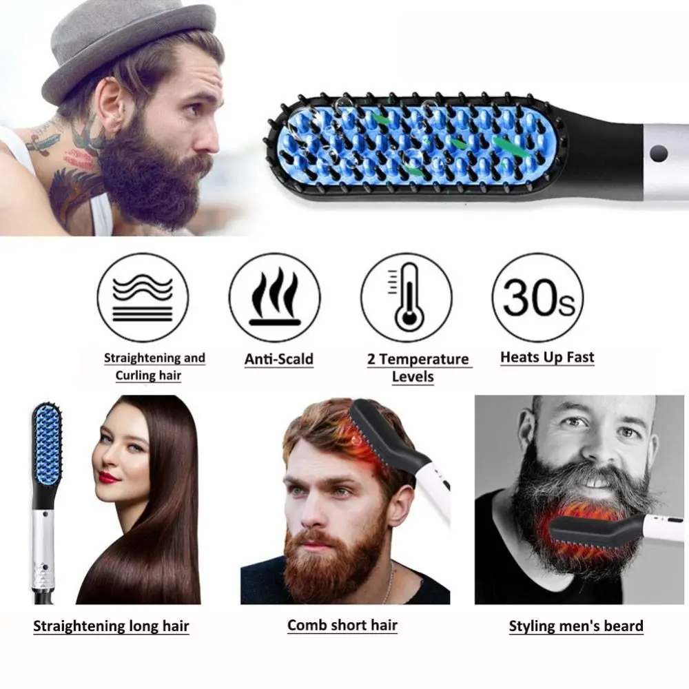 Professional Mini Ceramic Brush Hair Straightene Beard Straightening Comb Beard Hair Brush Men Hair Straightene Comb