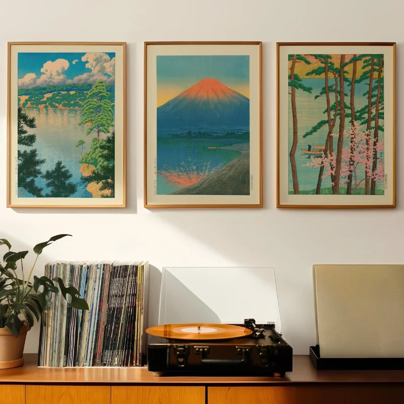 Japanese Poster Bundle, Woodblock Art, Kawase Hasui Lake Yamanaka, Japandi Decor, Botanical Poster