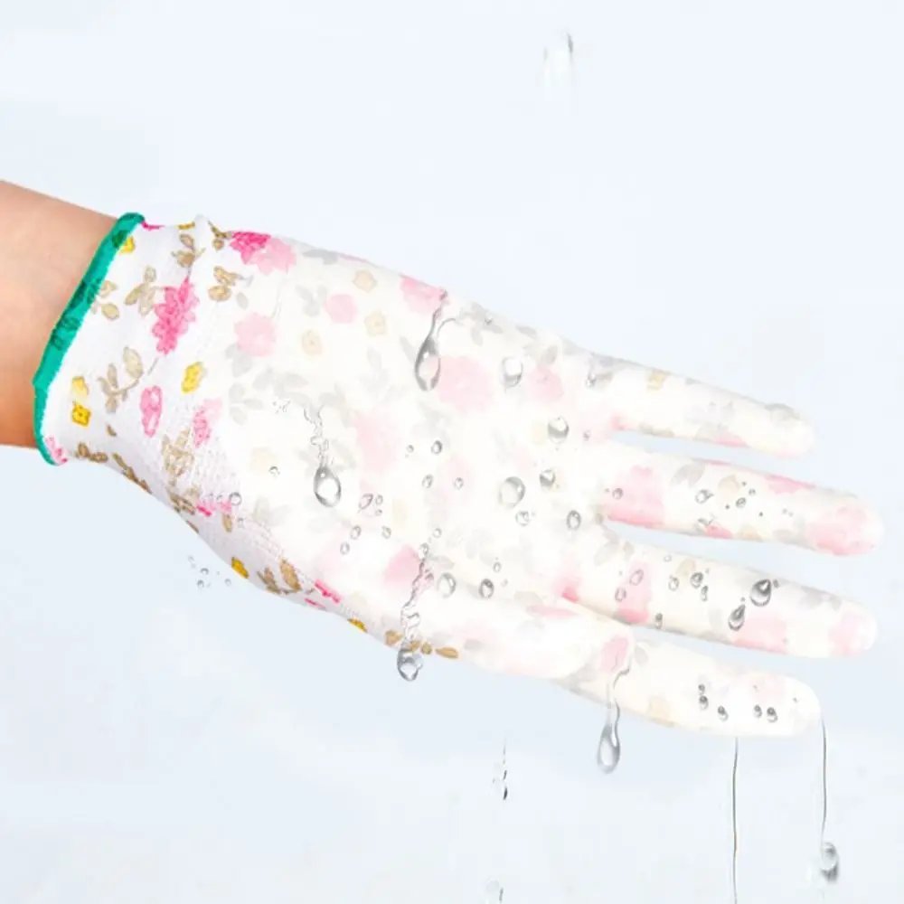 Pink Floral Pattern Work Gloves Multi-purpose Nitrile Kids Gardening Glove Anti Prickling Weeding Digging Planting