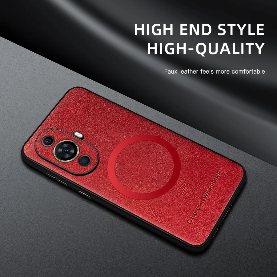 

For Huawei Nova 11 11 Pro 11 Ultra PU Leather Magnetic Ring Soft Edge Anti-Drop Anti-Fingerprint Phone Case
