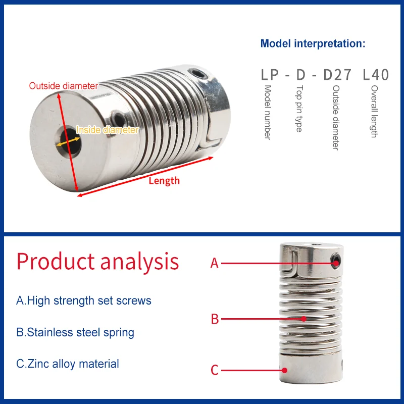 Stepper motor couplings and spring couplings can be used for transmission connections in CNC motors and engraving machines