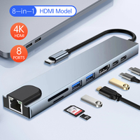 8 in 1 USB Type C HUB Docking Station 87W PD USB 3.0 2.0 4K HDMI RJ45 Micro SD TF Card Reader Laptop Tablet Phone Disk Converter