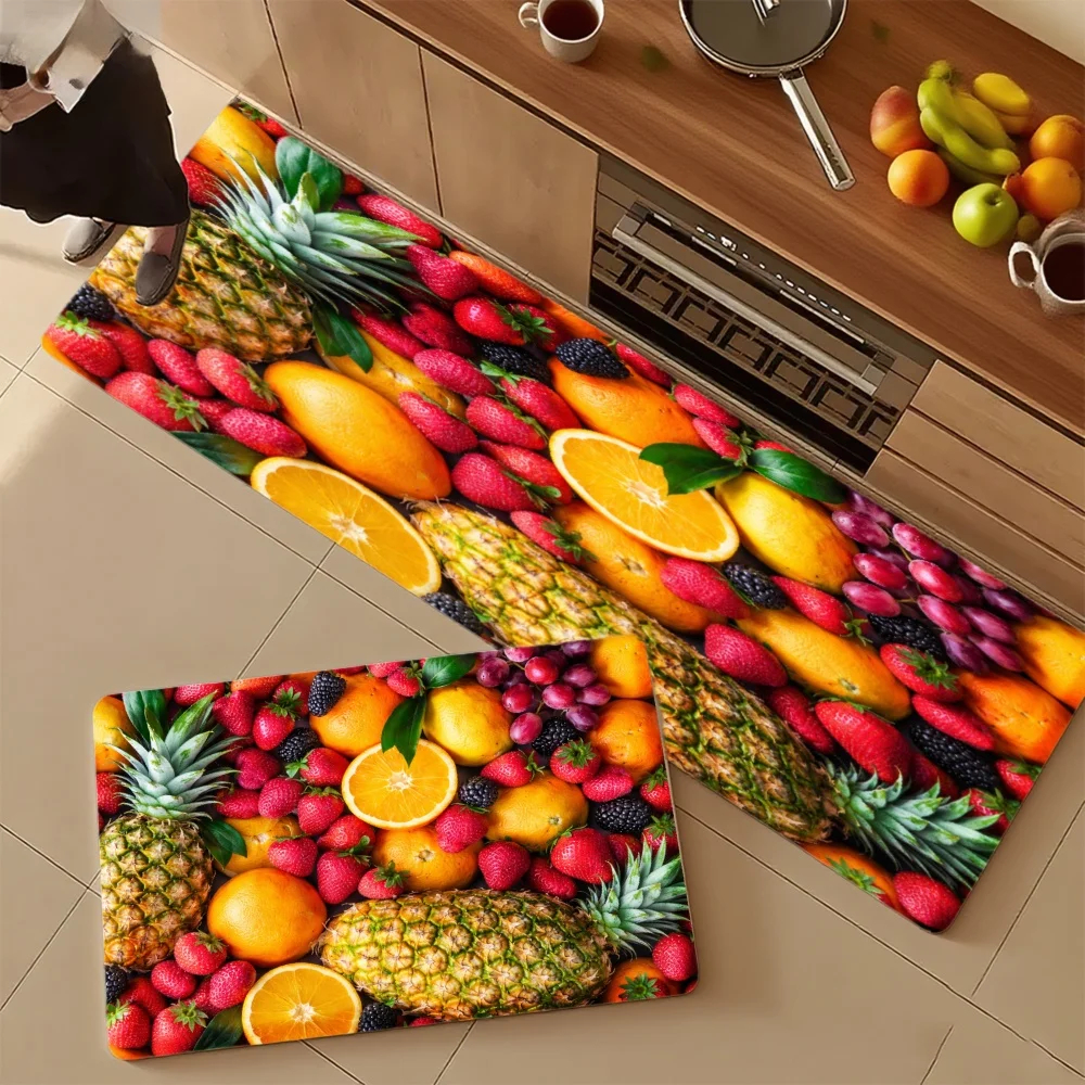 3PCS Mat Set,Home Decoration for Front Door,Kitchen,Pineapple Mango Strawberry Banana Raspberry Blackberry Lemon Kitchen Rug.