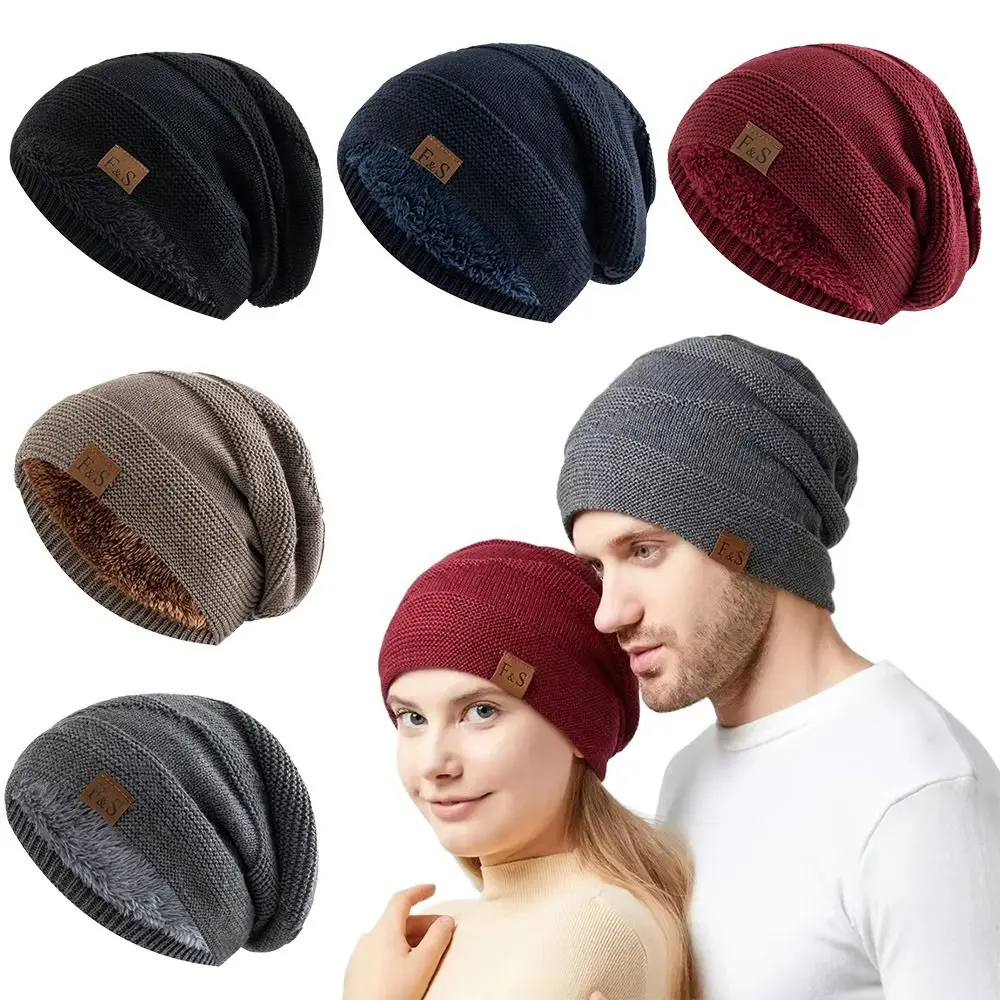 Winter Beanie Cap Unisex Knitted Hats Fur Lined Soft Slouchy Hat Thick Warm Skull Cap Cuffed Design Windproof Accessories