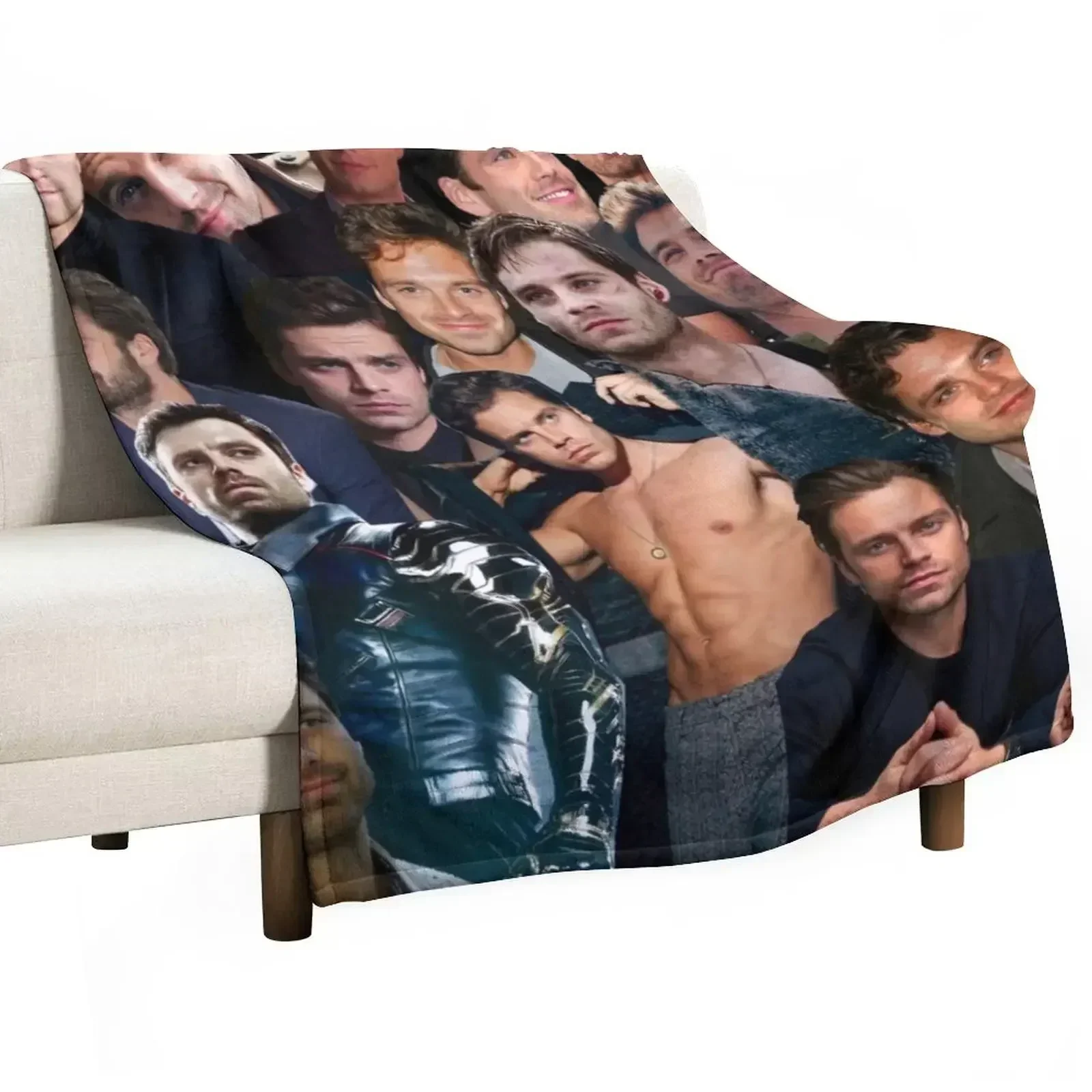 

Sebastian Stan Collage Throw Blanket Loose Tourist Furrys Warm Blankets