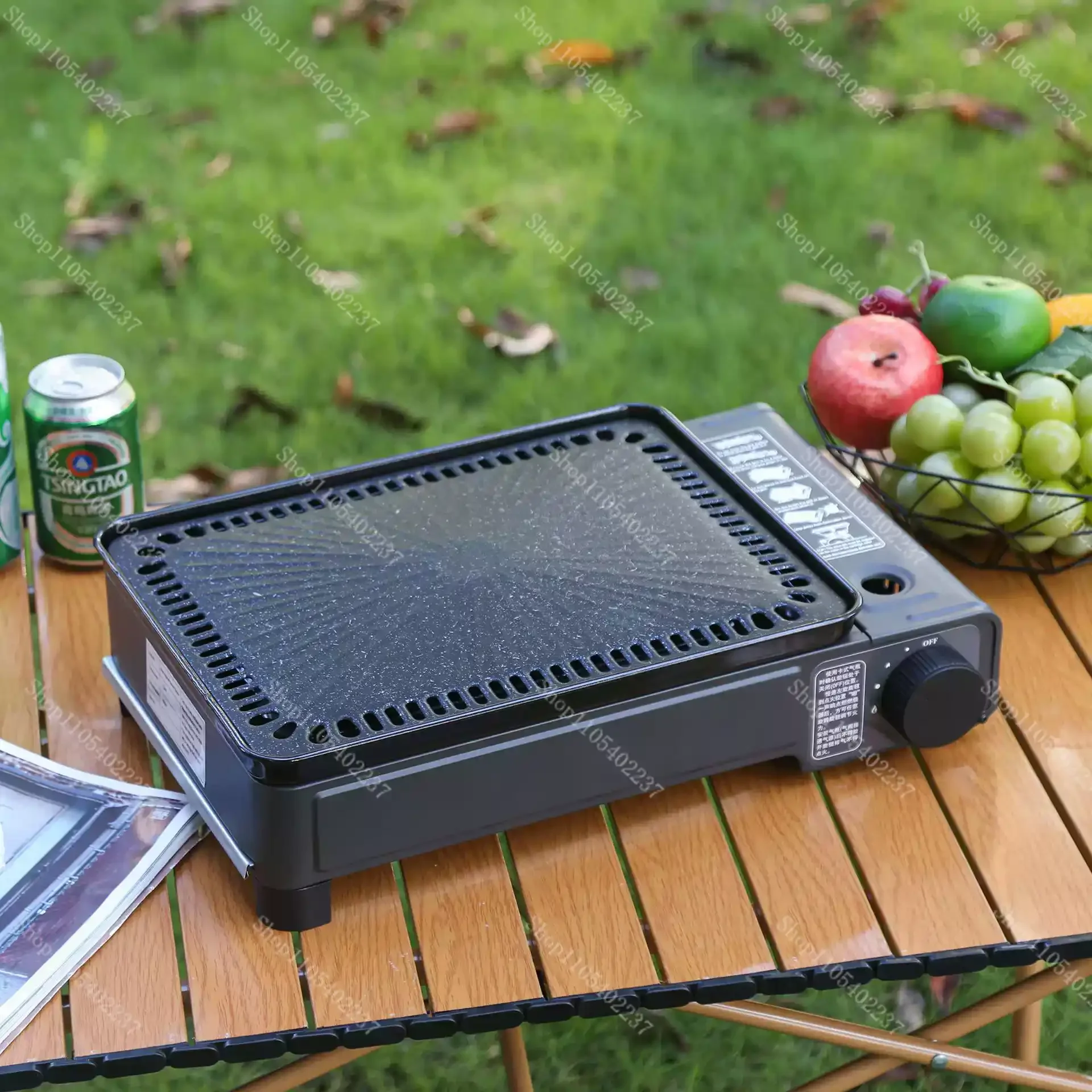 Portable Windproof Gas Cassette Stove BBQ Grill with Roasting Pan for Camping Picnic Outdoor Home Use