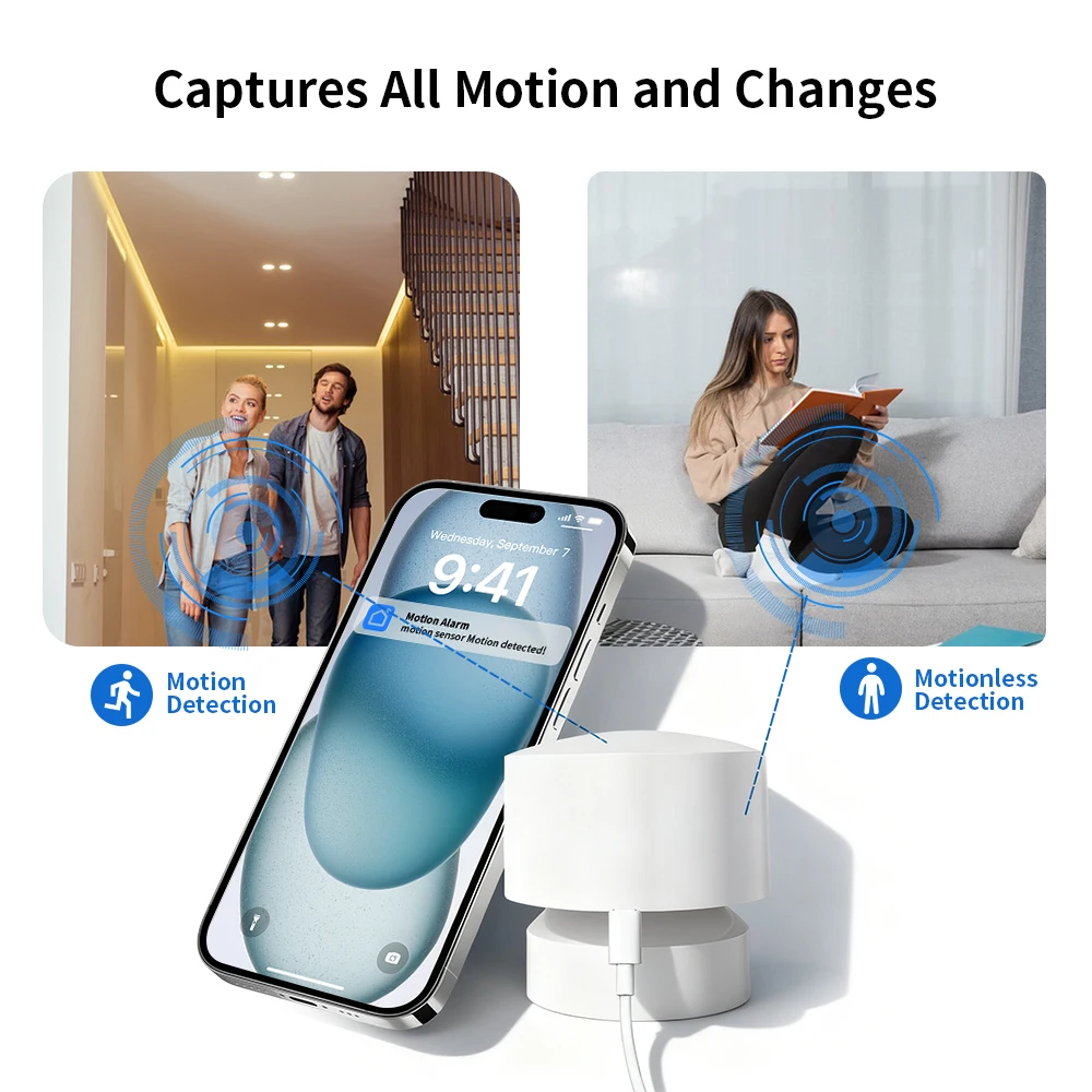 Zigbee or WiFi Smart Human Presence Sensor 24G mmWave Radar 20ft Motion/15ft Static Detection for Tuya/Alexa/Google Home Voice view 3