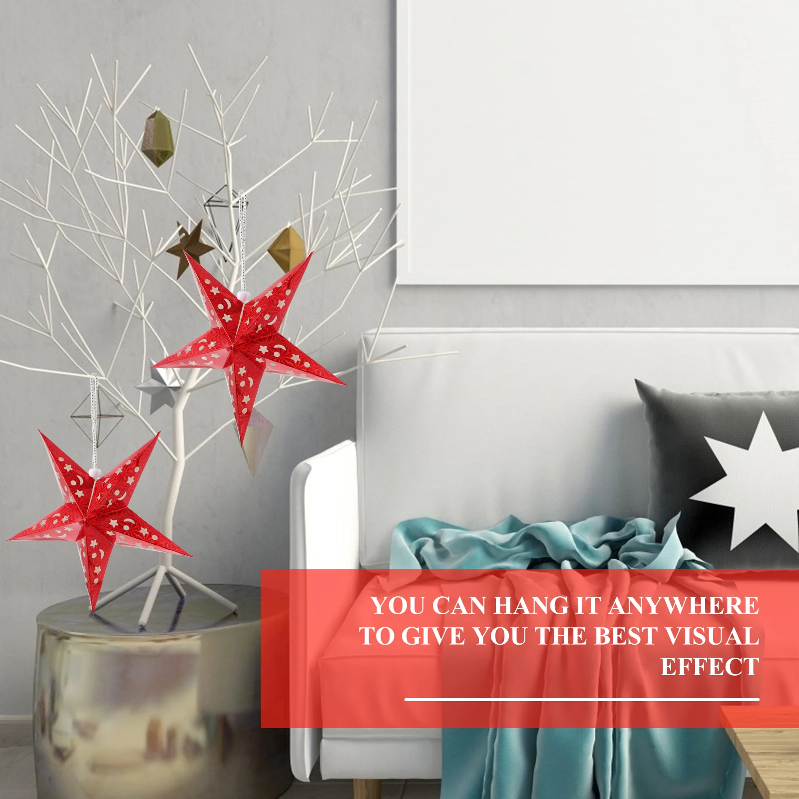 

4pcs 3D Paper Five- Lantern Red Christmas Decor Lampshade 30cm Garland Pentagram Ceiling Stars for Party Tree