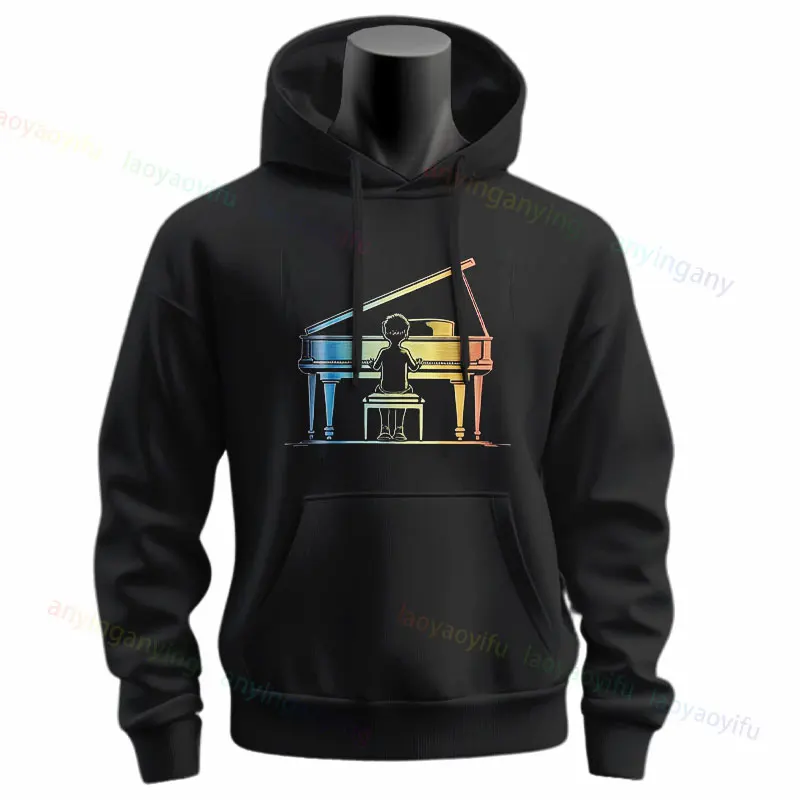 Funny "Piano Music Is My Love Language"Graphic Sweatshirts Long Sleeve Originality Casual Hoodie Esign for Everyday Outdoor Wear