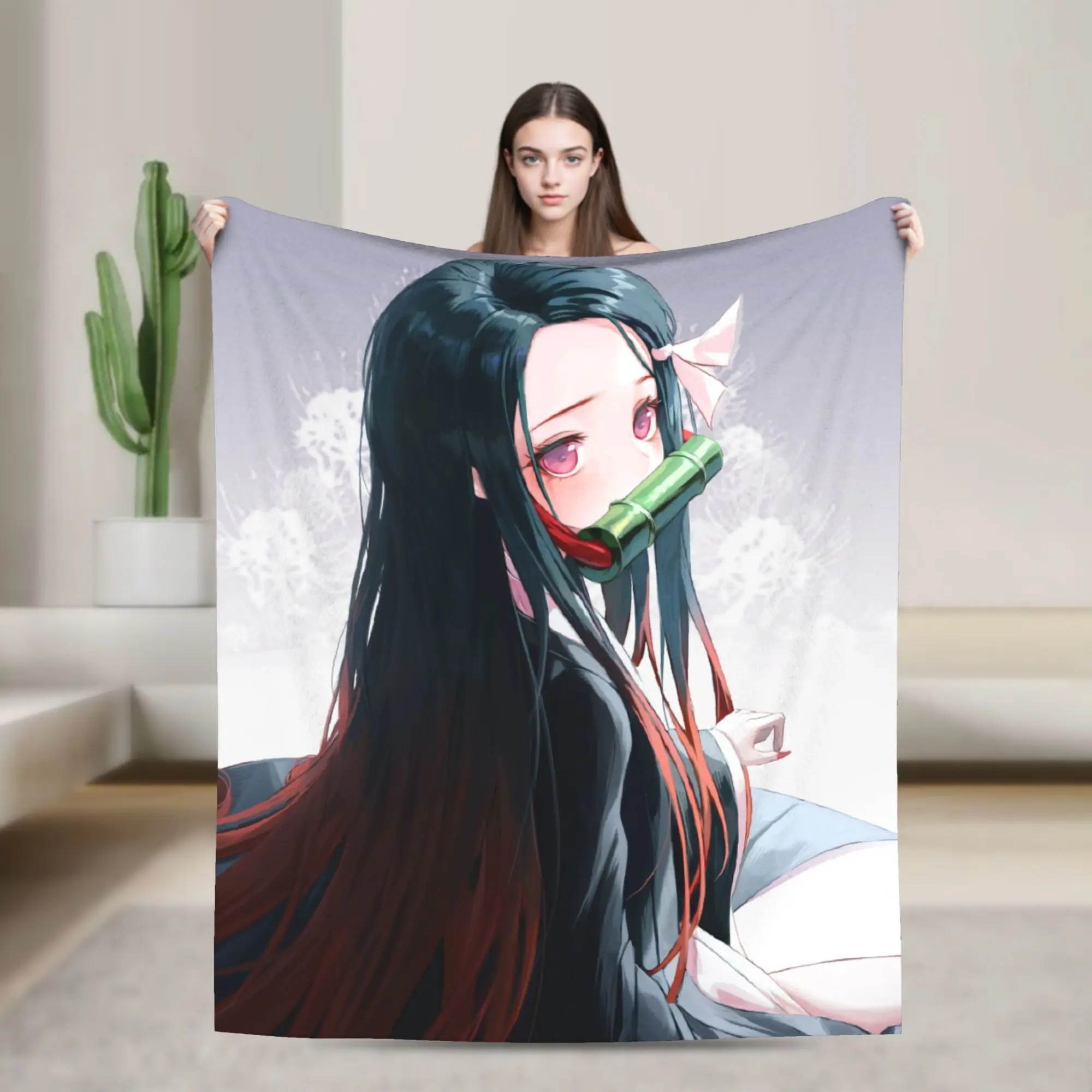 

Kamado Nezuko Demon Slayer Blankets Kimetsu No Yaiba Anime Fleece Funny Throw Blankets for Bedding Lounge Textile Decor