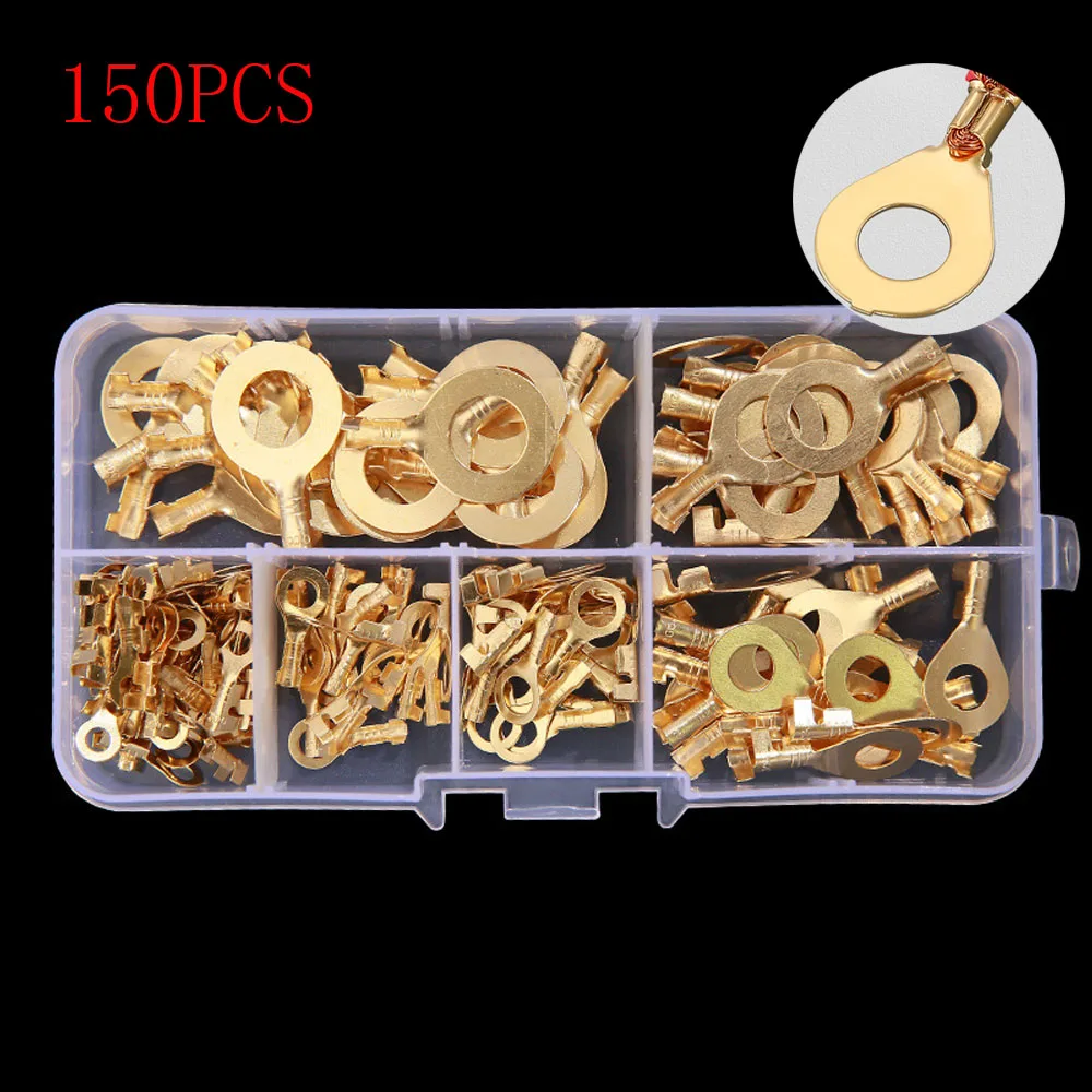 

150Pcs Round Terminal Block M3 M4 M5 M6 M8 M10 O-type Lugs Terminals Cold-Pressed Connector Copper Tab Wiring Nose Combination