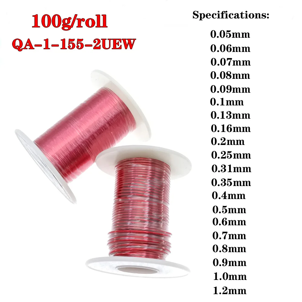 

100g/roll Red Magnet Wire 0.05 0.06 0.1 0.2 0.31 0.4 0.5 0.6 0.7 0.8 1.2mm Enameled Copper Wire Magnetic Coil Winding QA-1-155