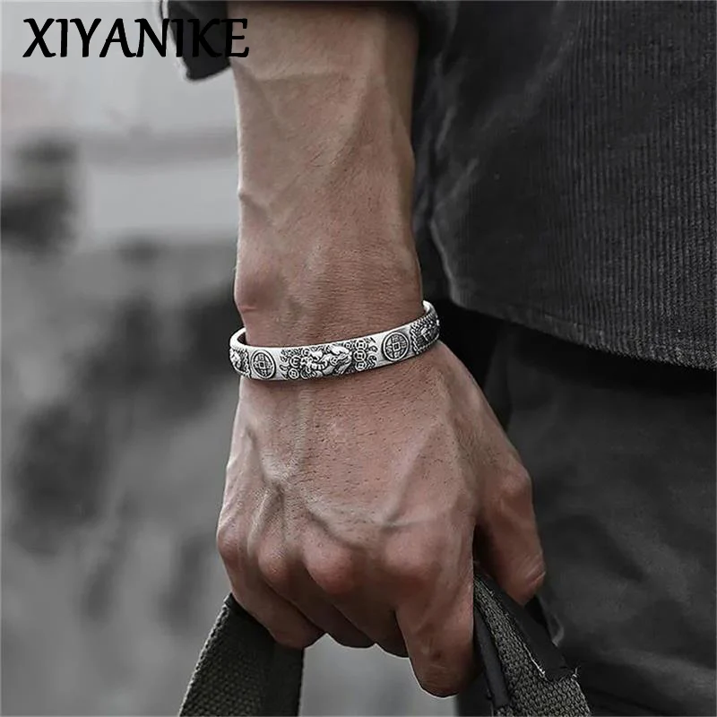 XIYANIKE Thai Silver Wealth Transfer Pixiu Copper Coin Heart Sutra Bracelet For Men Women Fashion New Jewelry Gift Party