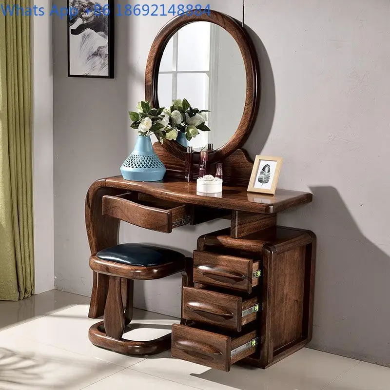 

Black Walnut Wood Dressing Table Solid Wood Multi-Functional Makeup Table Home Bedroom Dressing Table Storage Integrated Cabinet