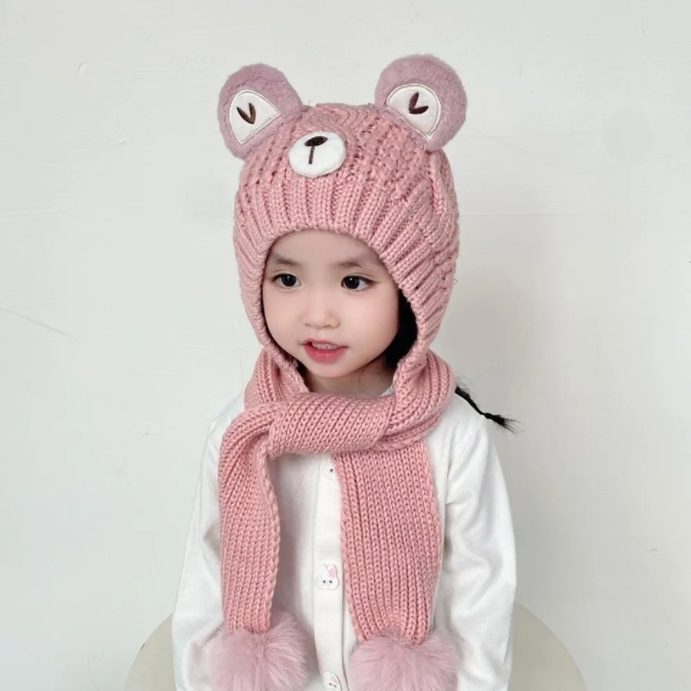 

Новый милый пуловер с медведем, ветрозащитная теплая шапка-бини, холодостойкая шаль с помпоном для детей