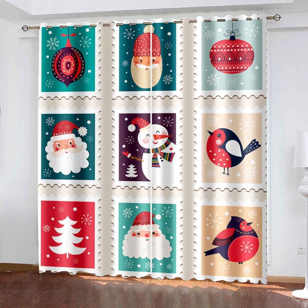 

Floral Style Christmas Curtain Decoration Cartoon Santa Curtain Elk Snowman Christmas Tree Pattern