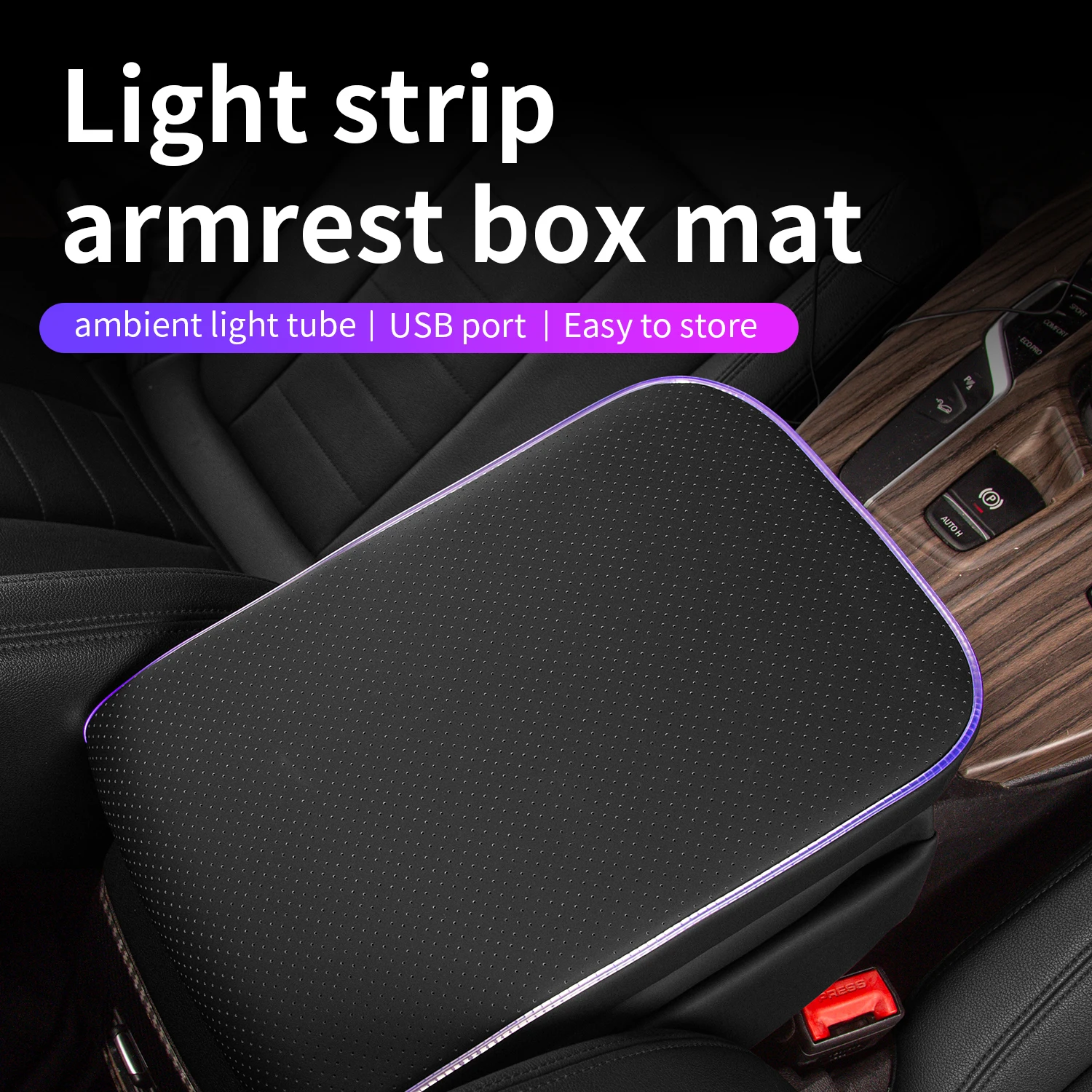 Car Center Console Armrest Heightening Cushion, Soft Memory Foam, Breathable Laser Perforated, with Dual Side Storage Pockets