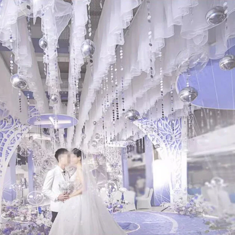 Wedding Ceiling Drapes 1 Meter S Shape Tulle Fabric Sheer Gauze for Ceremony Hall Decoration Dreamy Cloud Veil Canopy Decor
