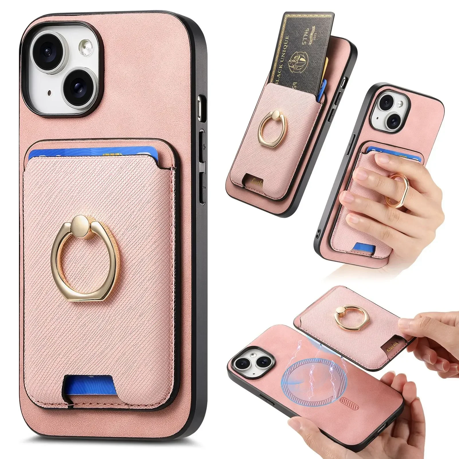 Magnetic Magsafe Wallet Case with Card Holder for IPhone 15 14 13 12 11 Pro Max XS XR 7 8 Plus Ring Holder PU Leather Cover