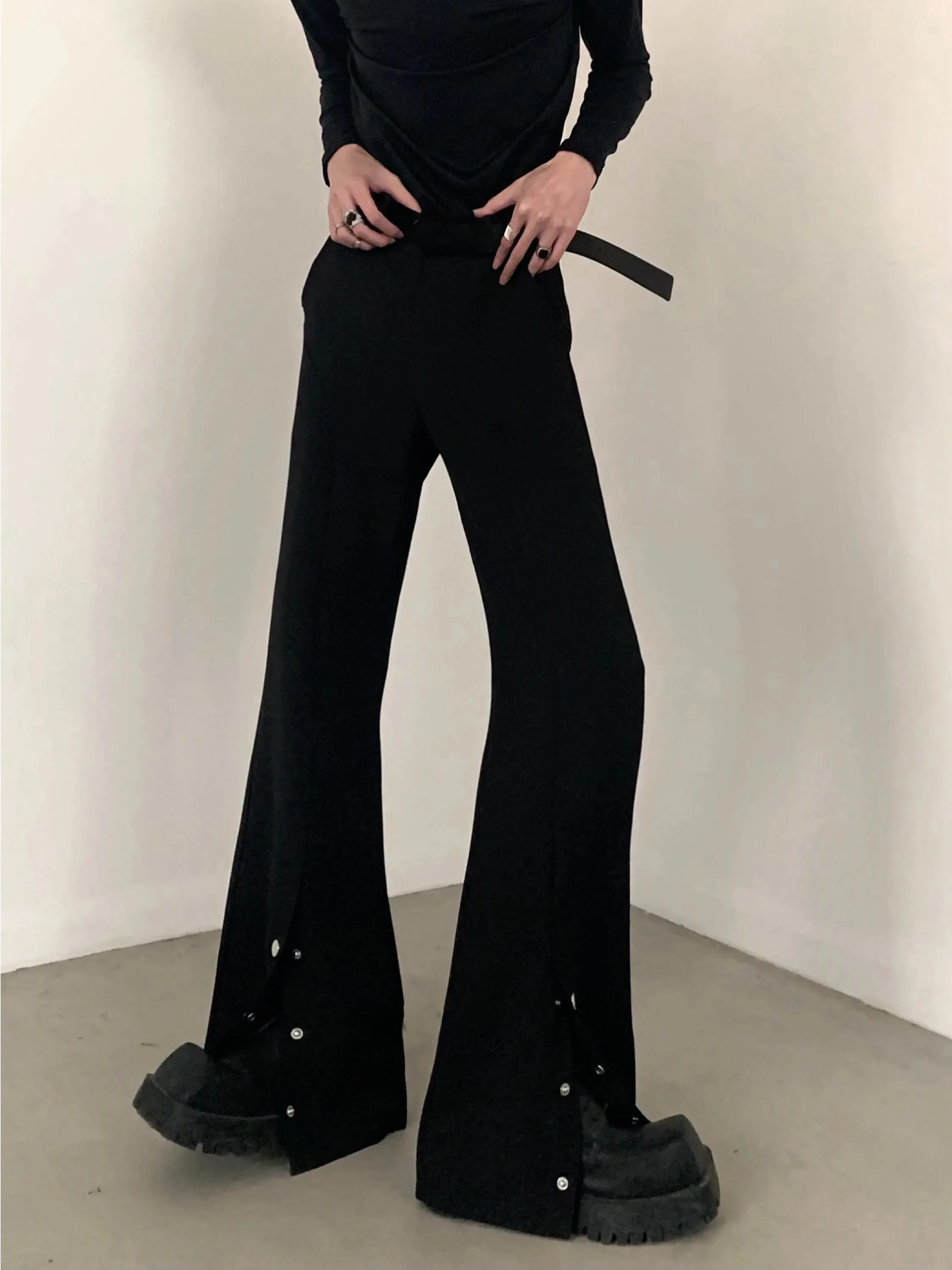 Black High Waist Flared Men's Casual Pants Autumn Mountain Style Youth Popular Composite Fabric Straight Tube Spring Season