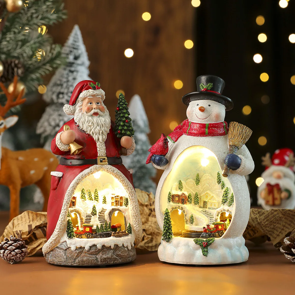 クリスマスキャビン置物オルゴールライトクリスマスオーナメントデコレーションオルゴール電池式新年ナイトライト