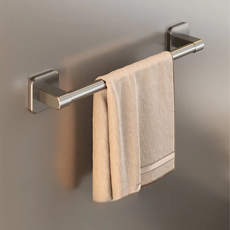 1PC Bathroom Towel Rack No-Punch Gunmetal Gray Single Bar Towel Rack Space Aluminum Bathroom Double Bar Patch Installation