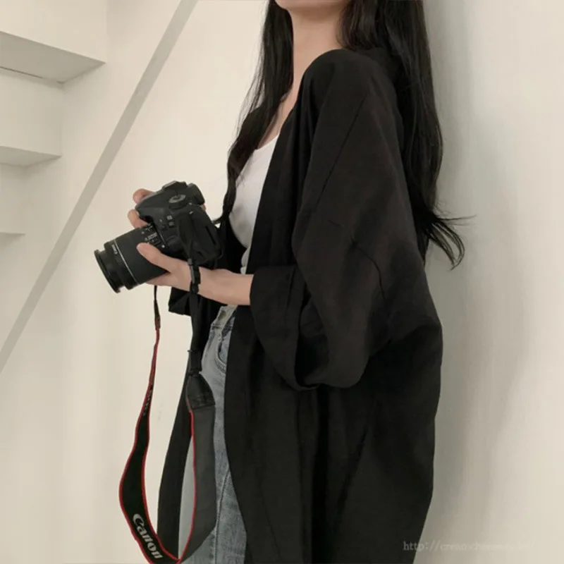 Summer Loose Long-sleeved Women's Shirt Solid Color Thin Trench Coat Sunscreen Clothes Women