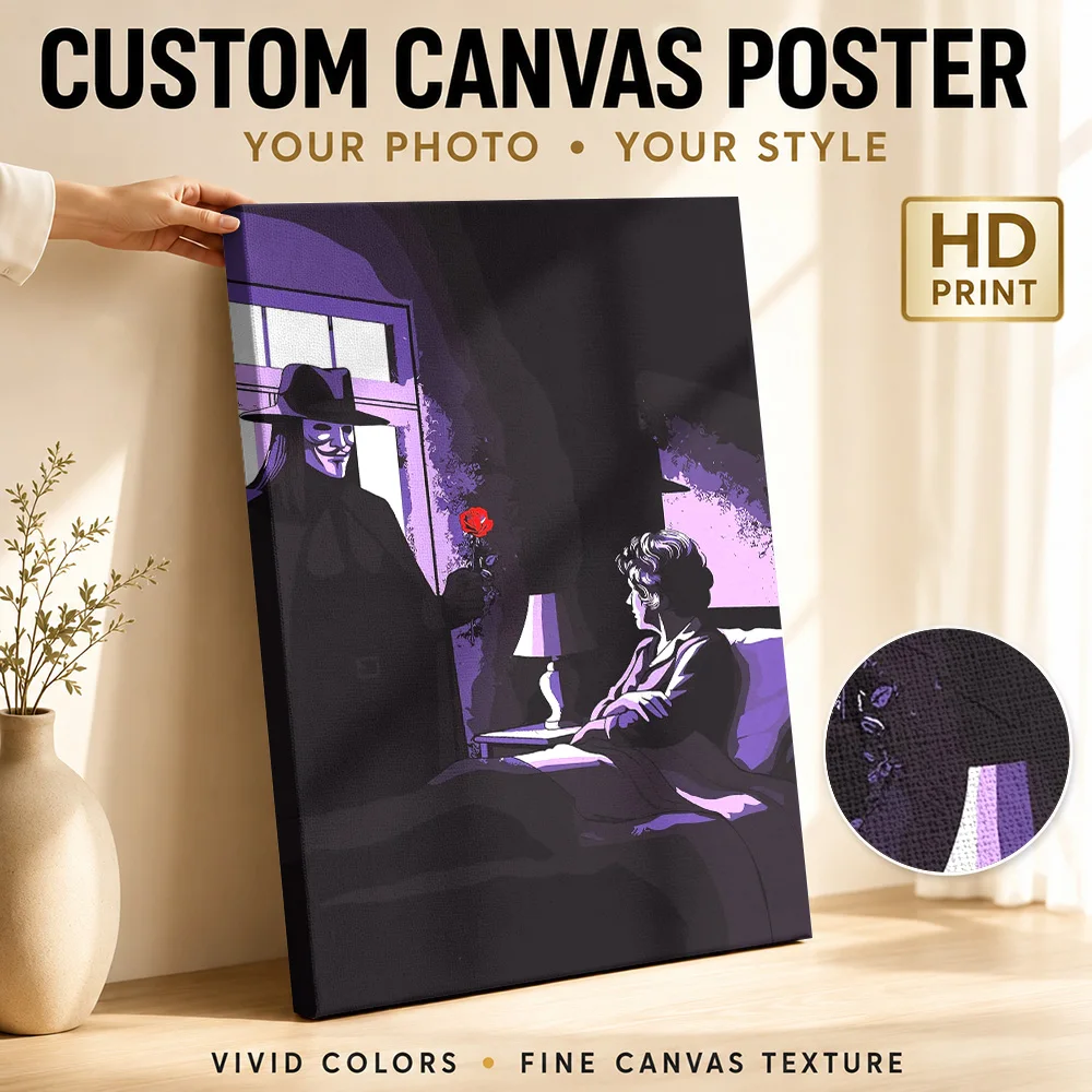 V For Vendetta Rose Scene Canvas Poster Customized Modern Aesthetic Wall Paintings Decoration for Office Hallway Ready to Hang