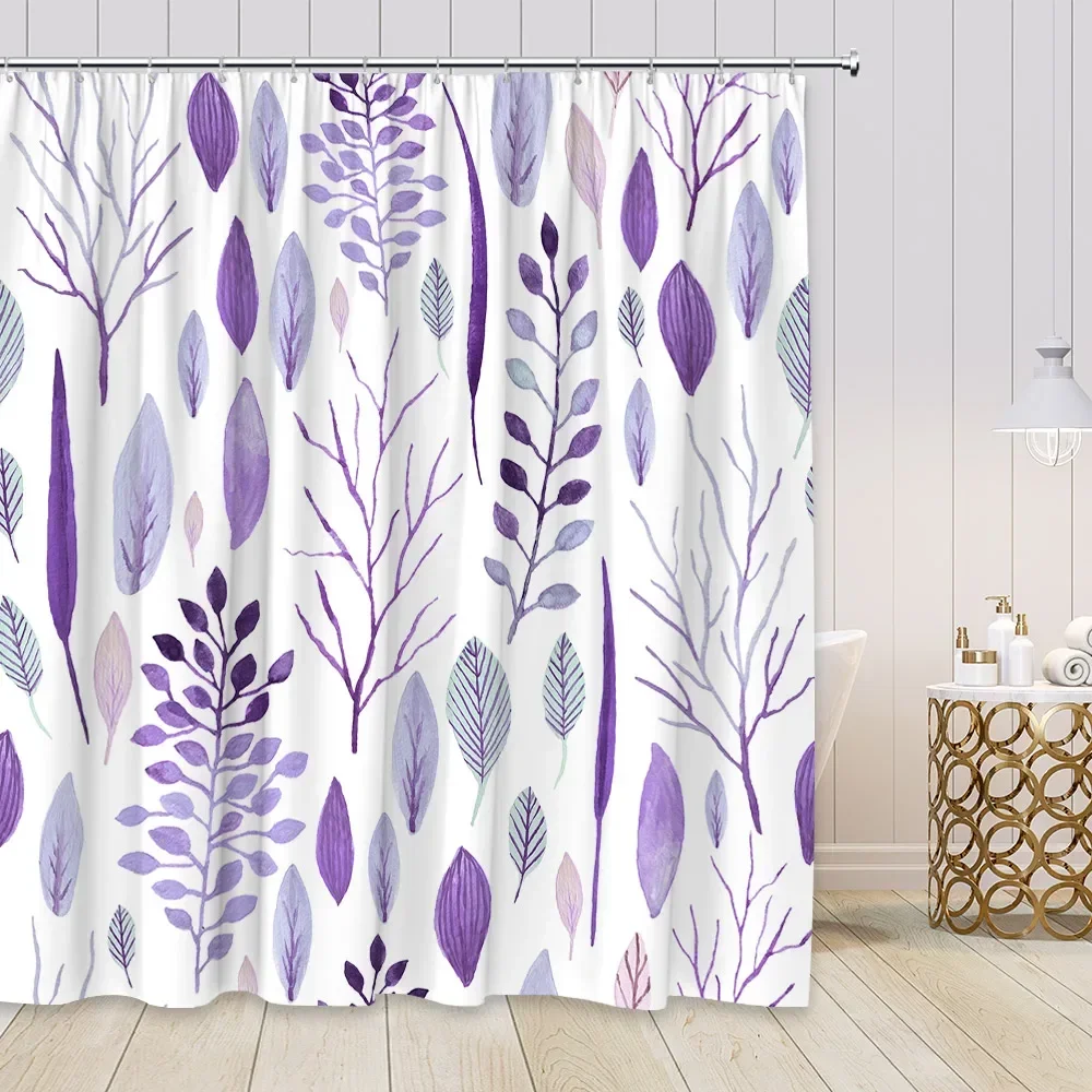 Green Leaves Shower Curtains Watercolor Plants Tree Leaf Simple Nordic Home Decor Polyester Fabric Bathroom Curtain Sets White