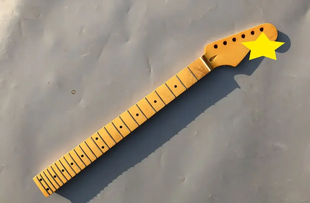 Maple 24 Fret Guitar Neck 25.5 Inch Dot Inlay Maple Fretboard Matte Yellow Paint with Back Strip Bolt on Heel for   Style