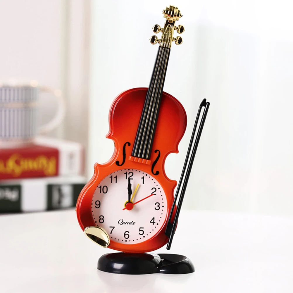 

1Pcs Exquisite Workmanship Violin Clock Silent Movement Tabletop Alarm for Students Punctual Morning Wake-Up