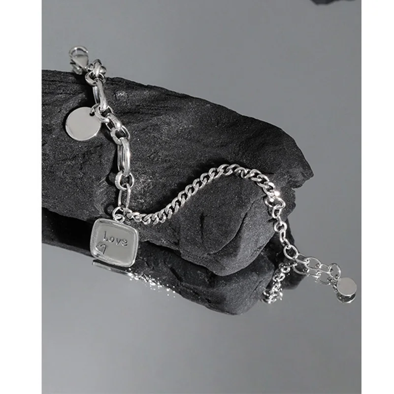 925 Sterling Silver Square Disc On Link Toggle Bracelet 8 Inch Charm Love Fine Jewelry For Women Gifts For Her