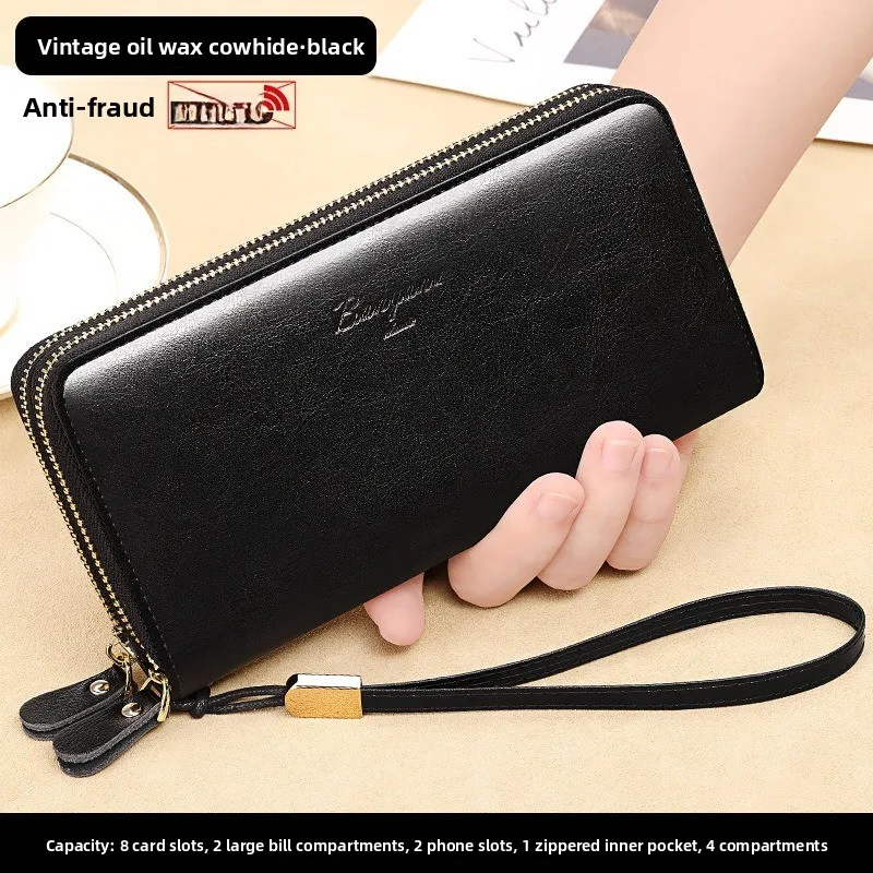 New Design Ladies Long Leather Wallet Anti-theft Double Zipper Large Capacity Hand Clutch Purse Card Bag for Women