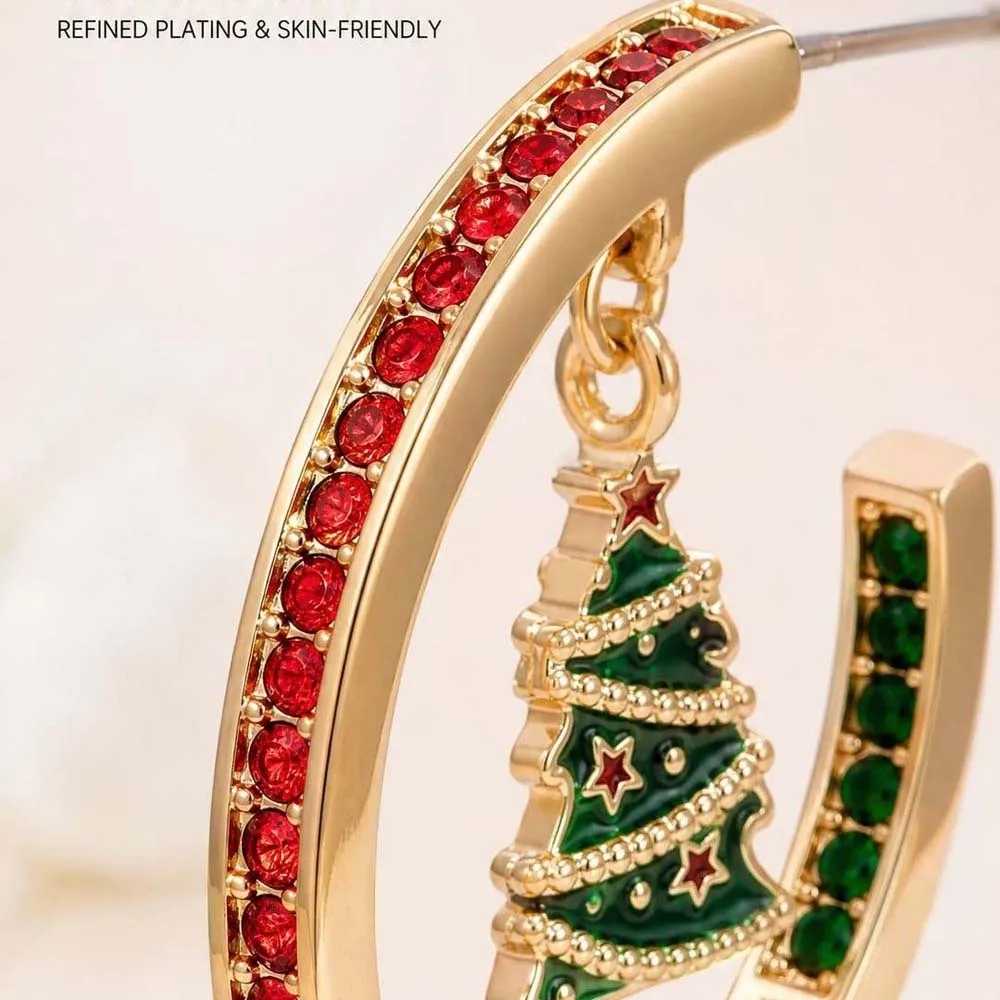 Luxury Style Christmas C Earrings Exquisite Gorgeous Appearance Xmas Tree Studs Hypoallergenic Shiny Crystals