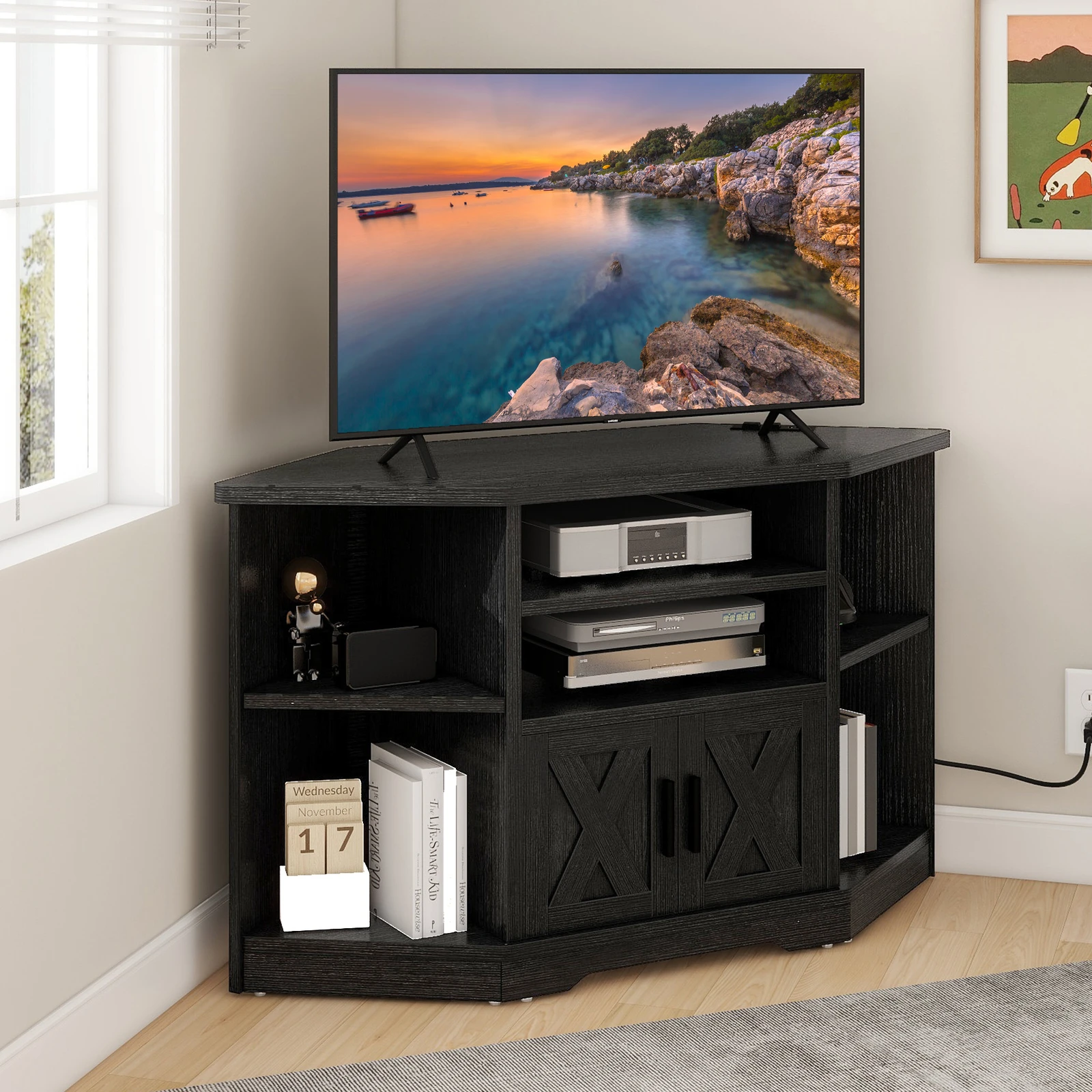 

Corner TV Stand w/ Power Outlet Media Console Table for TV to 55 inch