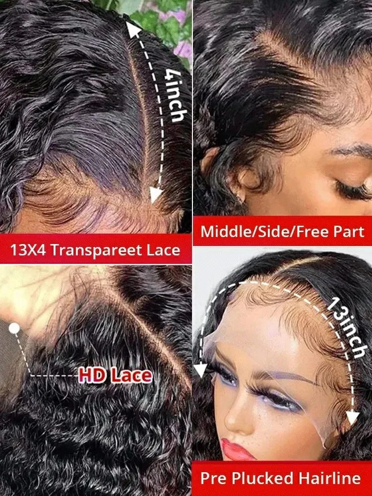 Nadine 36 Inch Deep Wave 13x6 Transparent Lace Frontal Wigs 13X4 Brazilian Loose Water Wavy Curly Human Hair Wig For Black Women