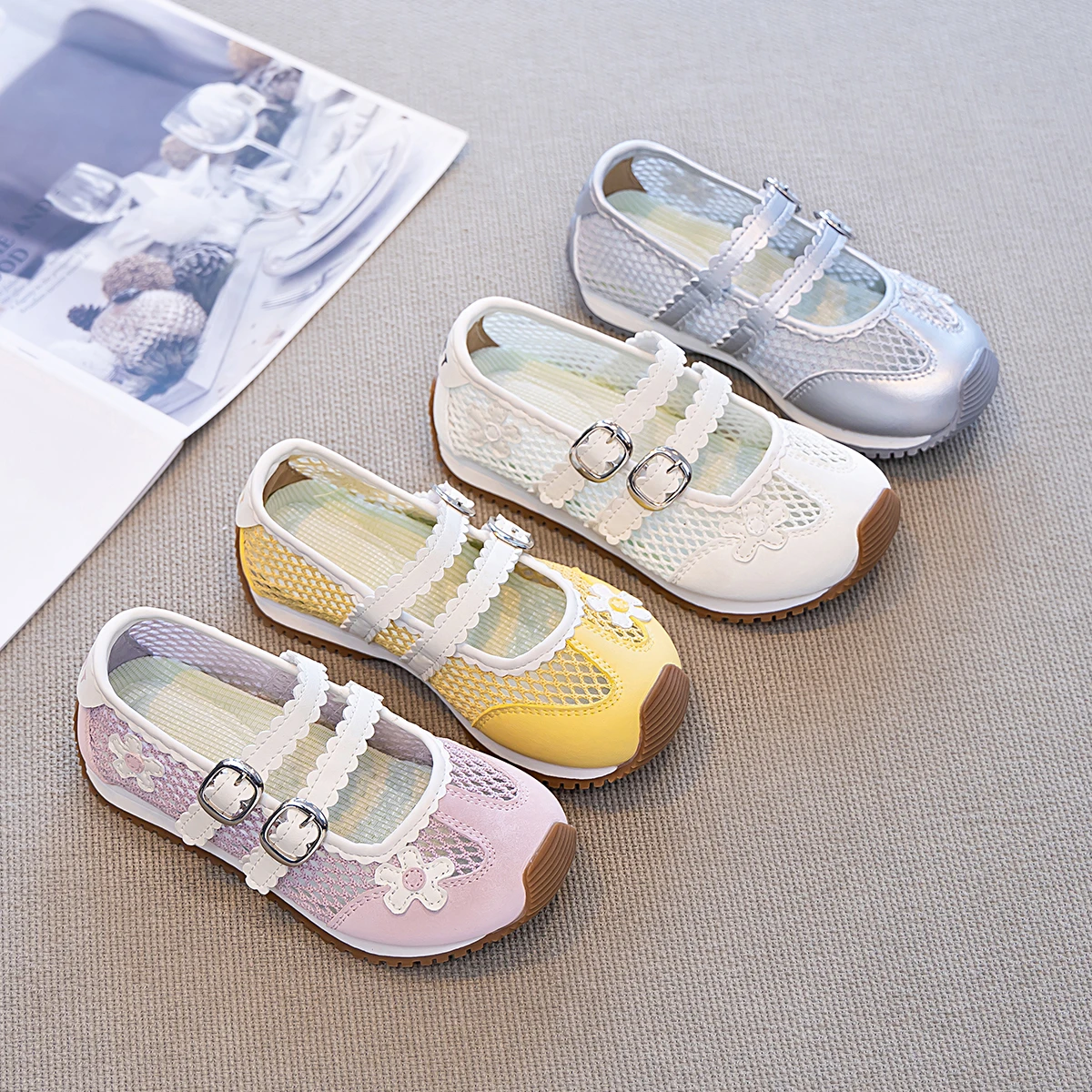 Girls Summer Mesh Mary Jane Shoes Breathable Soft Princess Sandals Kids Casual School Footwear Toddler Big Children's Sandals