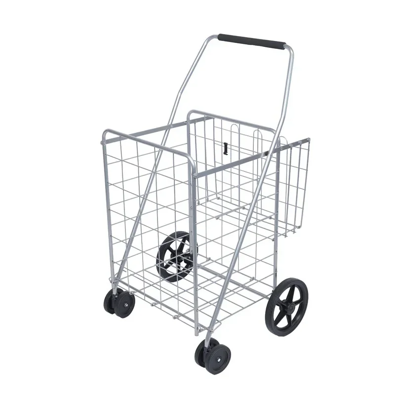 

Silver folding shopping cart portable elderly shopping shopping small pull cart large capacity stall