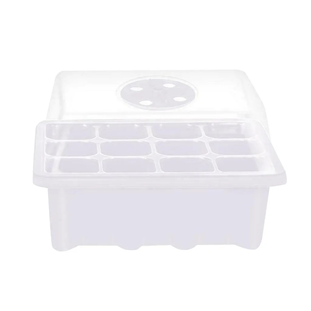 12 Hole Plant Seed Grows Box Nursery Seedling Garden Yard Tray White Transparent Lid Planting Pot Plastic Planting Pots