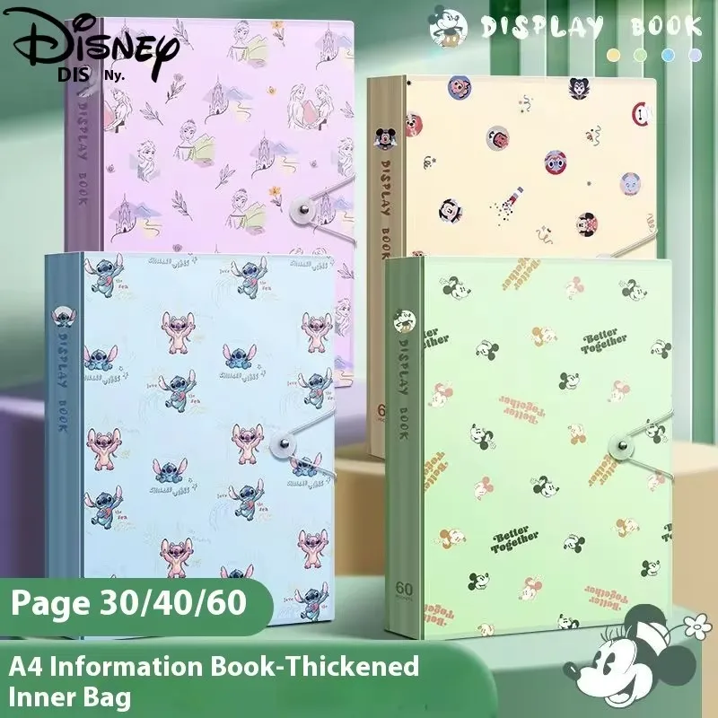 60pages Disney Anime Lilo And Stitch A4 Storage Book Mickey Large-capacity Document Storage Book Student Test Paper Bag Gift