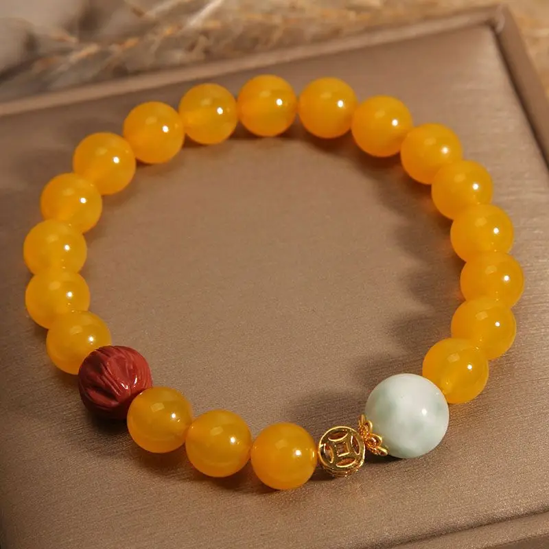 

UMQ Original Yellow Chicken Grease Agate Bracelet Female Special-Interest Design Light Luxury Crystal Bracelet Gift for Bestie