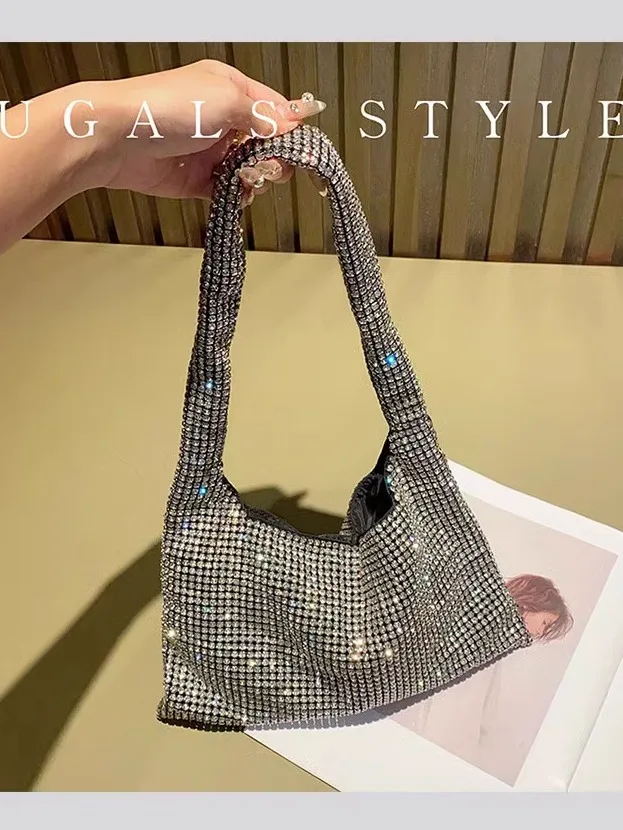 

UGALS Fairy Bright Diamond Tot Tote Shopping Bag Bucket Versatile Underarm Handbag Soft British Style Polyester Magnet...